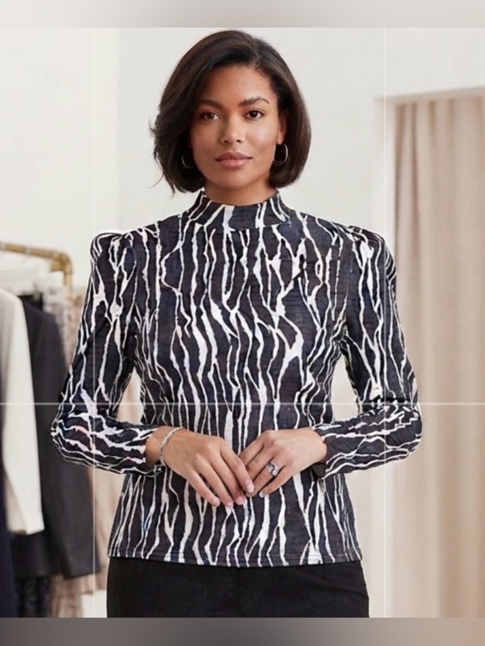 Jaclyn Smith Puff Sleeve Mock-Neck Top